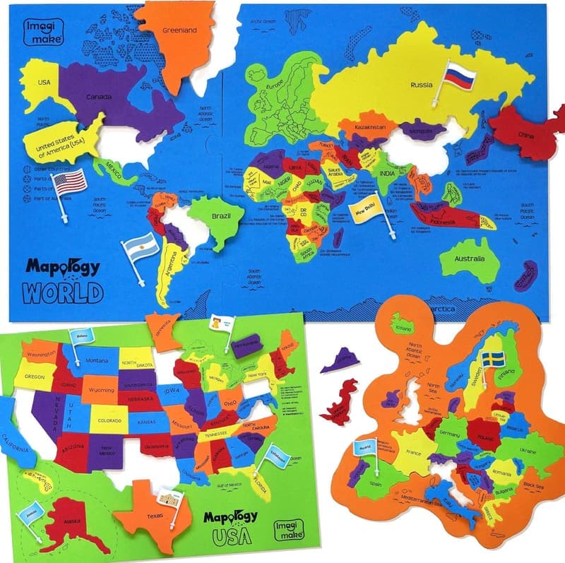Educational World Map Puzzle with Flags & Capitals for Kids