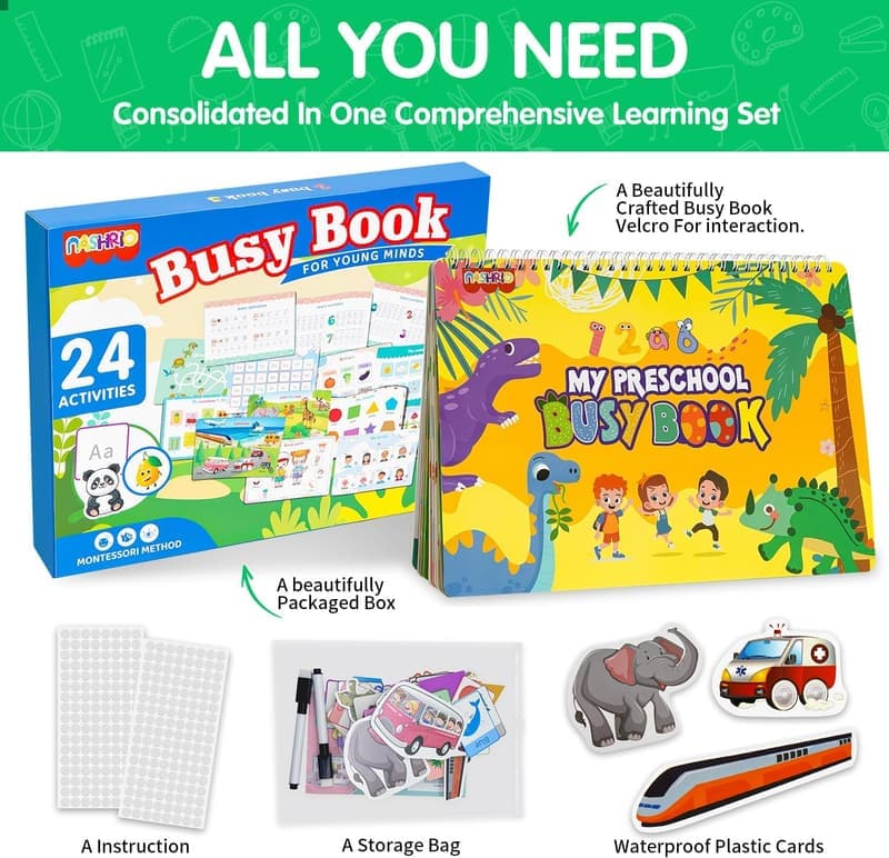 Montessori Busy Book for Toddlers - Educational Activities for Ages 3-6