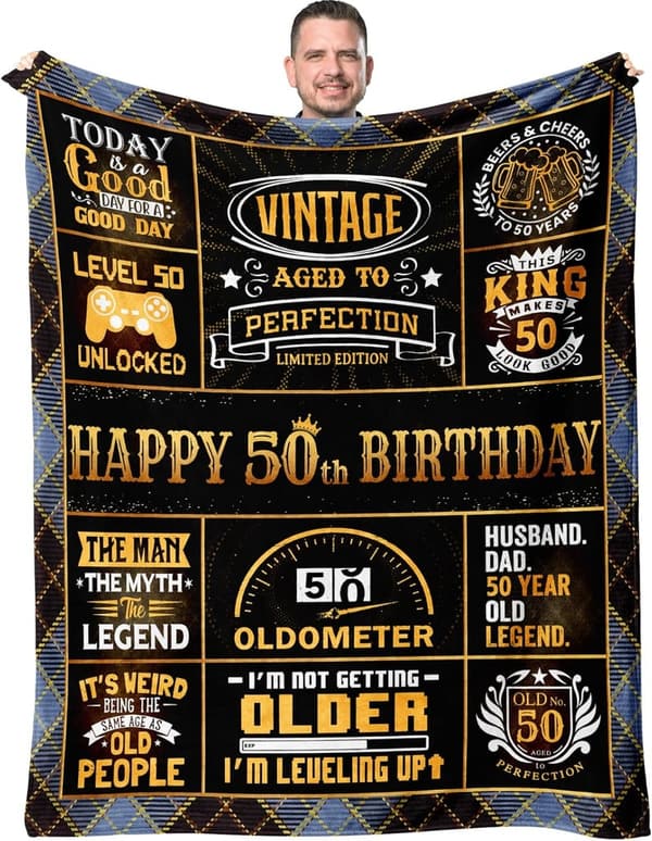 50th Birthday Throw Blanket for Him, 60