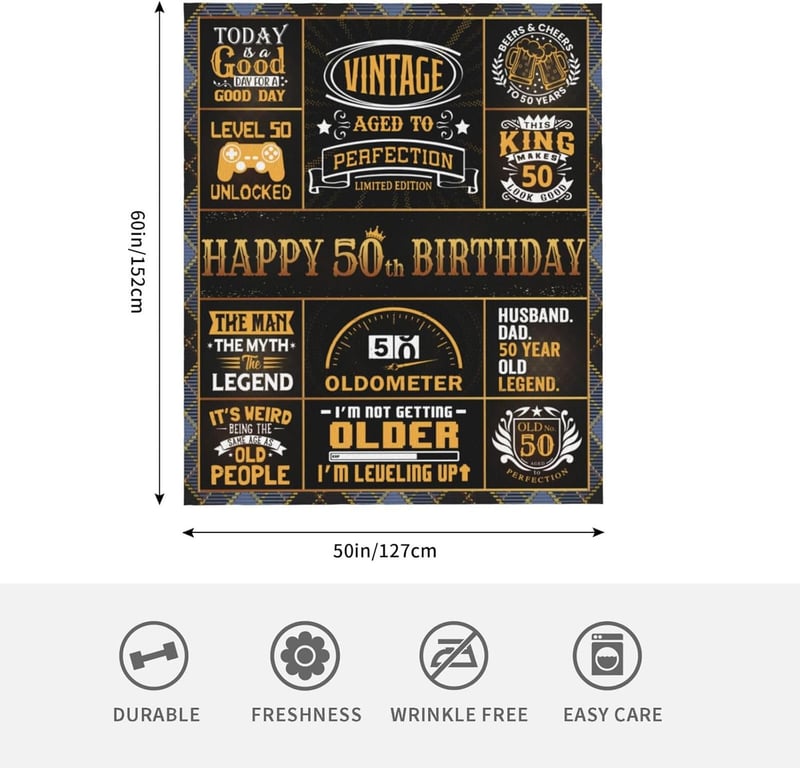 50th Birthday Throw Blanket for Him, 60