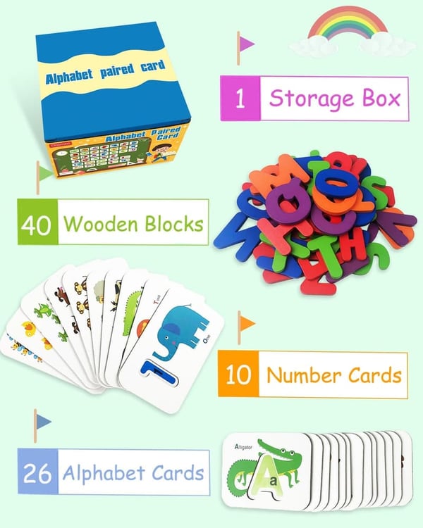 Wooden ABC Flash Cards for Kids 3-5 | Montessori Learning Activity
