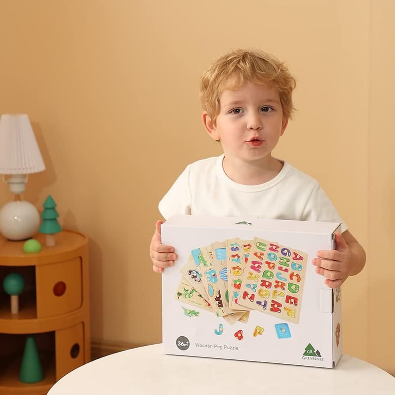 Toddler Learning Puzzle Set - 6 Wooden Peg Puzzles