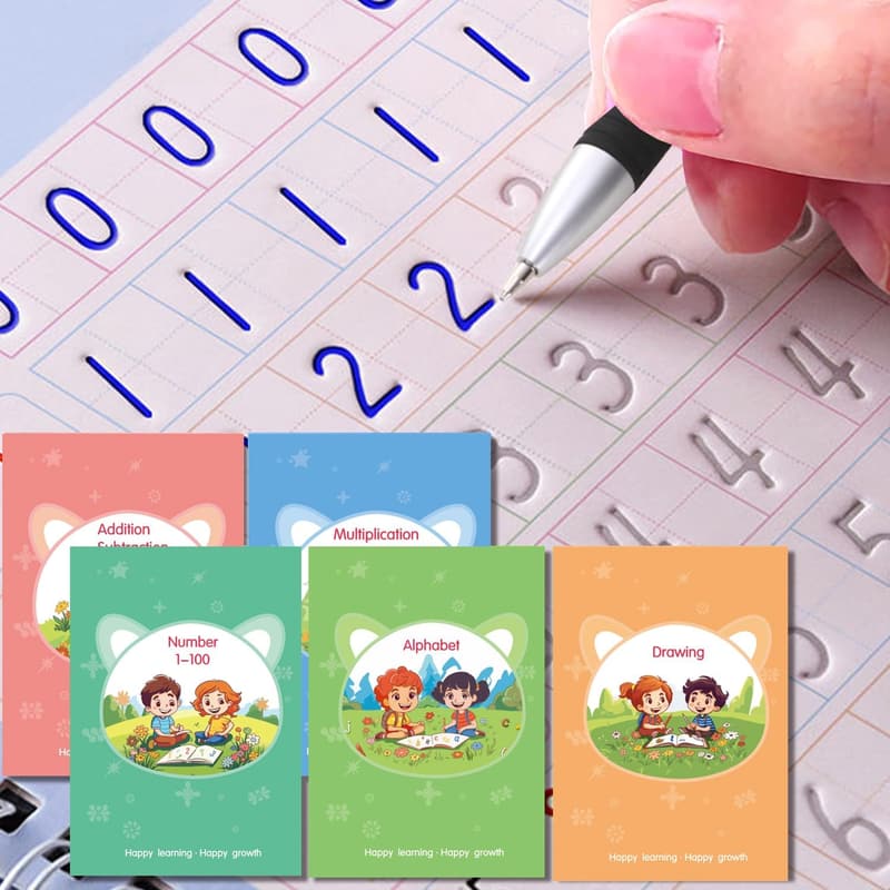 Reusable Writing Practice Copybook Set for Kids Age 3-8