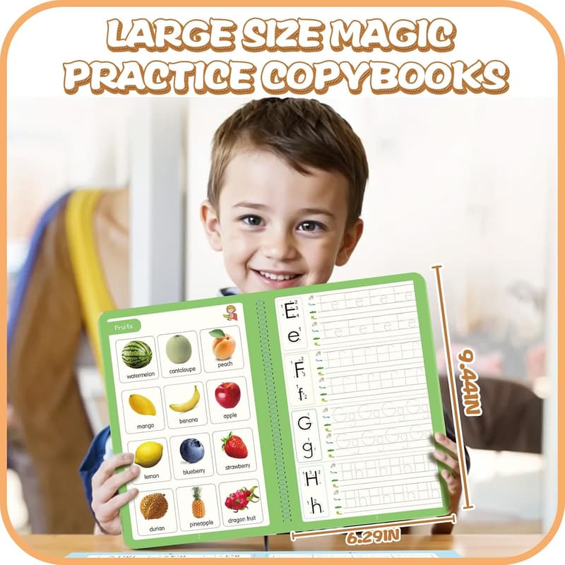 Reusable Writing Practice Copybook Set for Kids Age 3-8