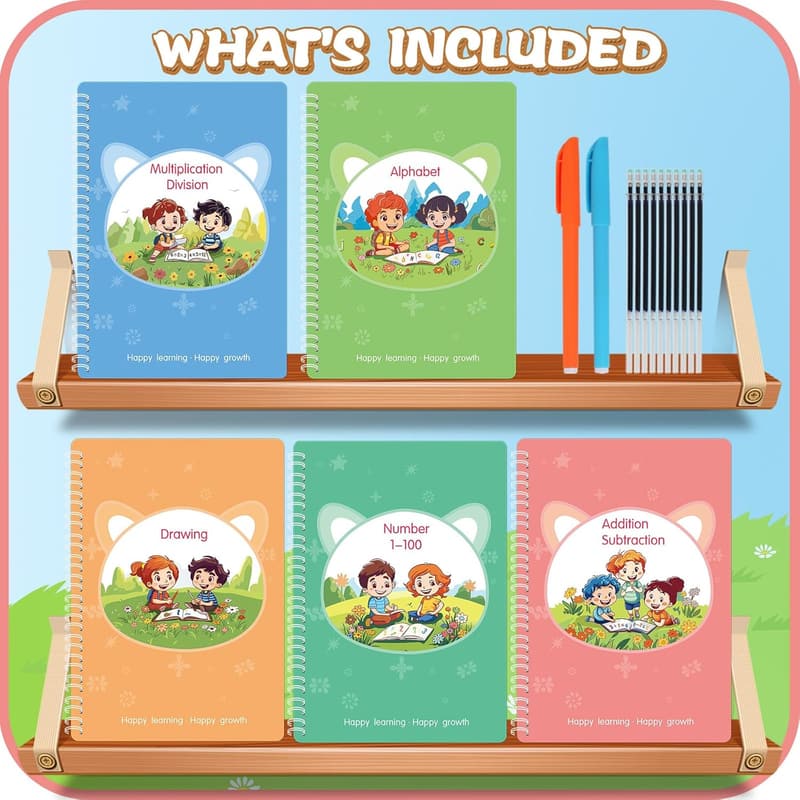 Reusable Writing Practice Copybook Set for Kids Age 3-8