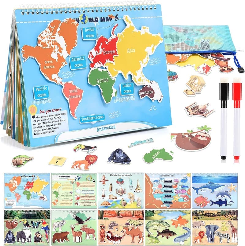 Geography Busy Book for Kids Ages 3-8 - Educational Sensory Toy