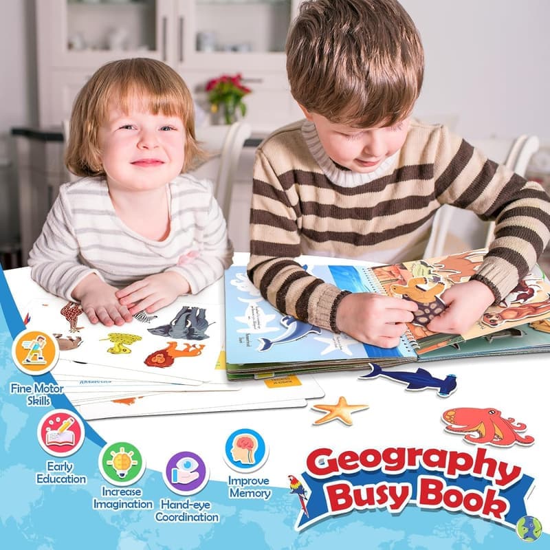 Geography Busy Book for Kids Ages 3-8 - Educational Sensory Toy