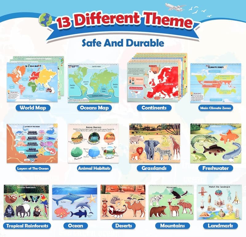 Geography Busy Book for Kids Ages 3-8 - Educational Sensory Toy