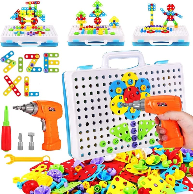 DIY Building Block Set with Electric Screwdriver - 244 Pieces for Kids