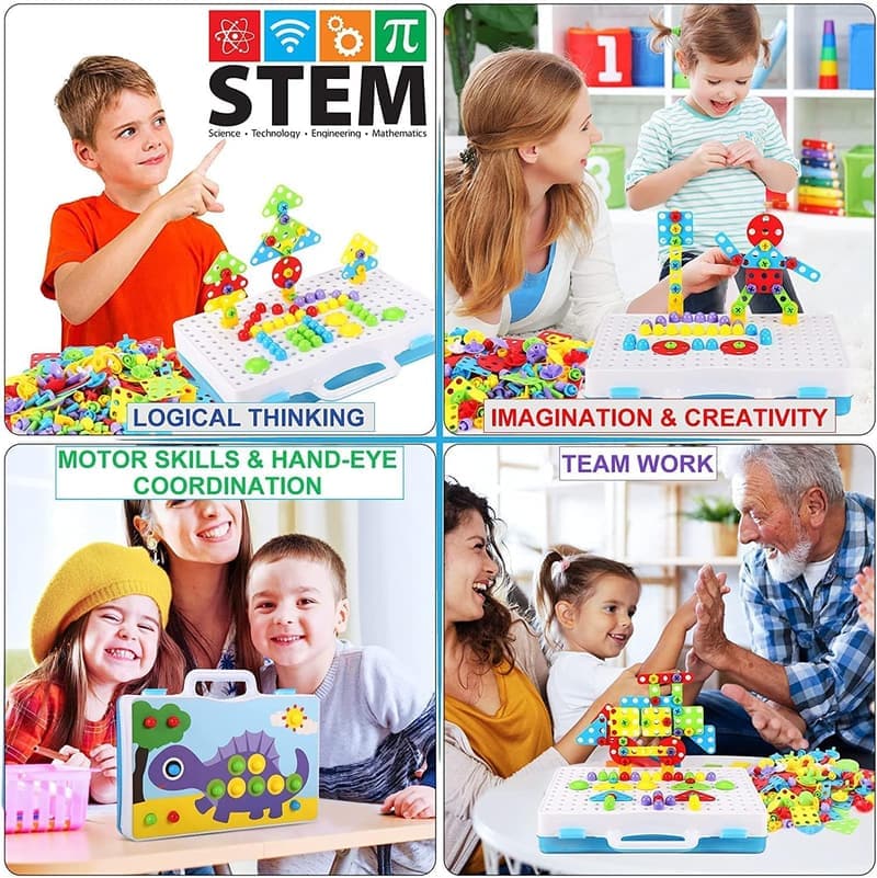 DIY Building Block Set with Electric Screwdriver - 244 Pieces for Kids