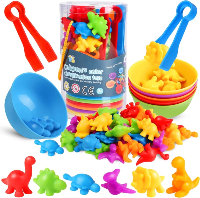 Montessori Dinosaur Counting Toys with Sorting Bowls for Kids