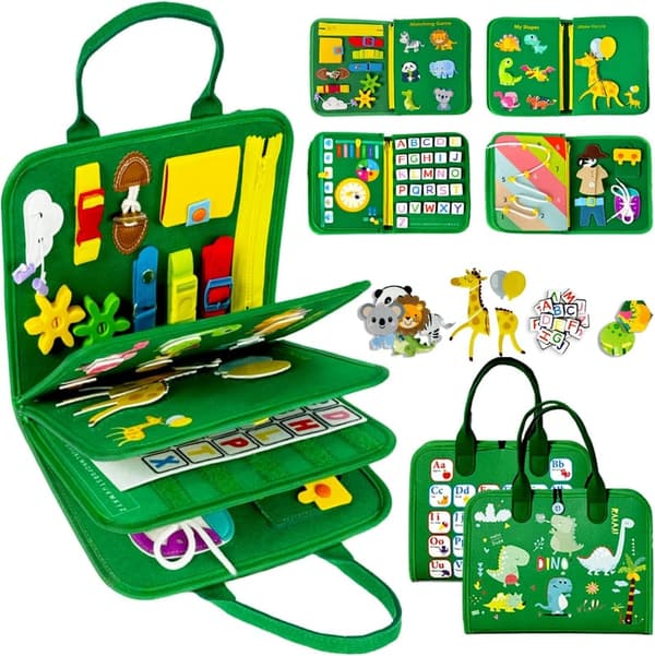 Montessori Busy Board Book for Toddlers - Educational Sensory Toy