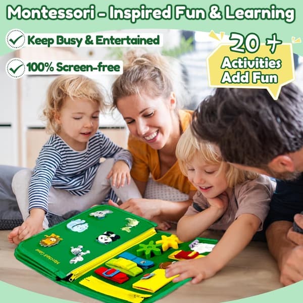 Montessori Busy Board Book for Toddlers - Educational Sensory Toy
