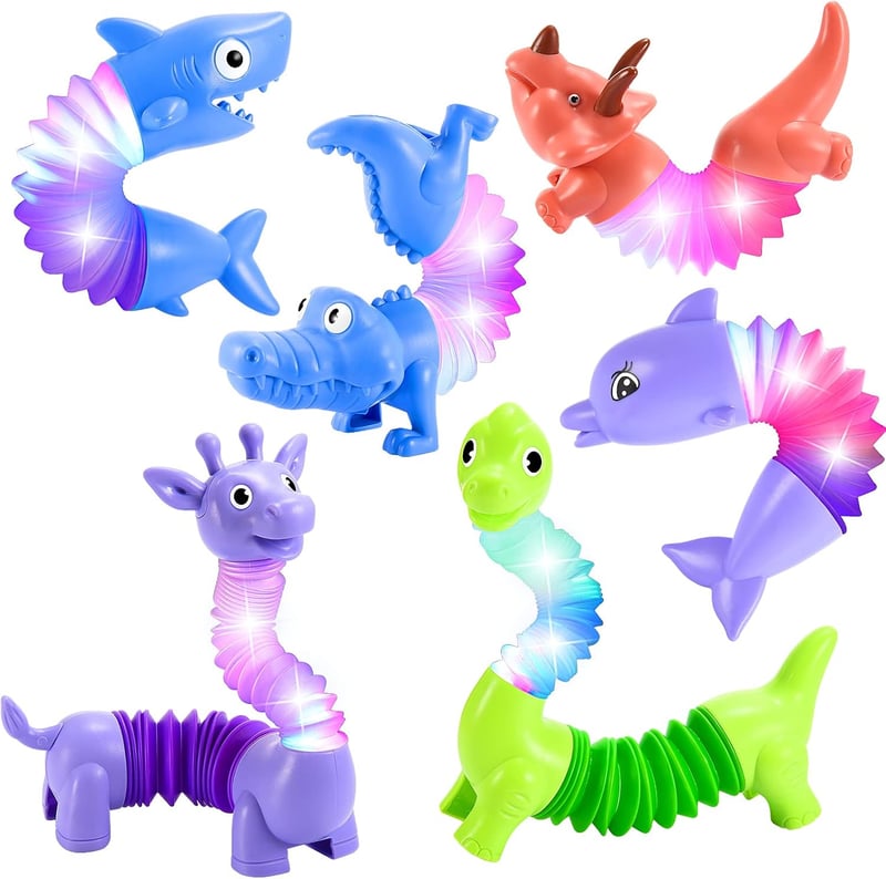 LED Animal Pop Tubes Fidget Toys for Kids Age 3-7