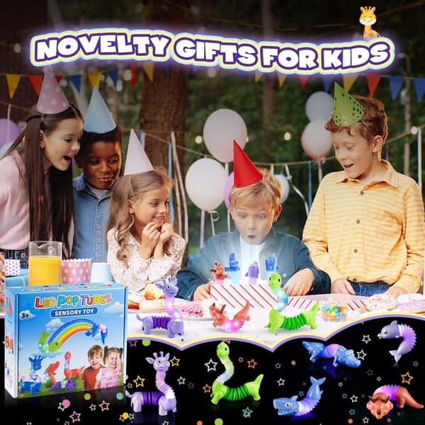 LED Animal Pop Tubes Fidget Toys for Kids Age 3-7