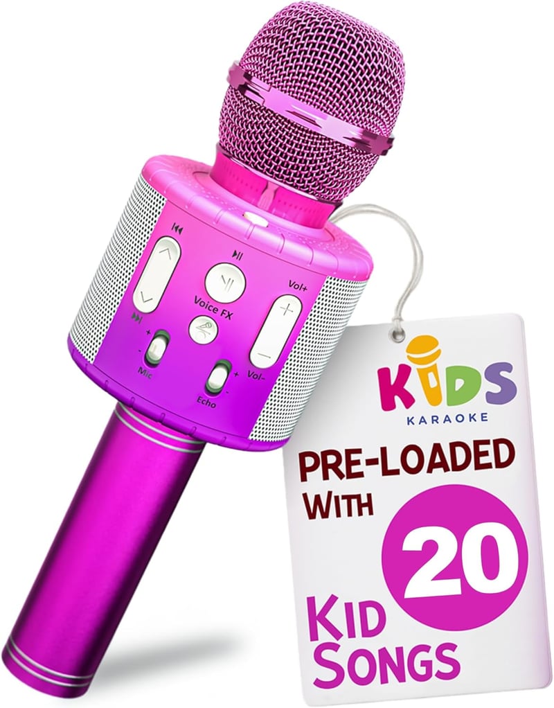 Kids Karaoke Microphone with Bluetooth & Pre-Loaded Songs - Birthday Gift