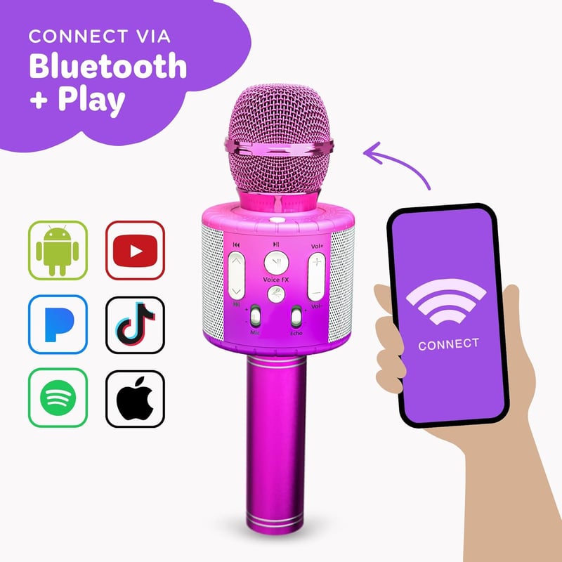 Kids Karaoke Microphone with Bluetooth & Pre-Loaded Songs - Birthday Gift