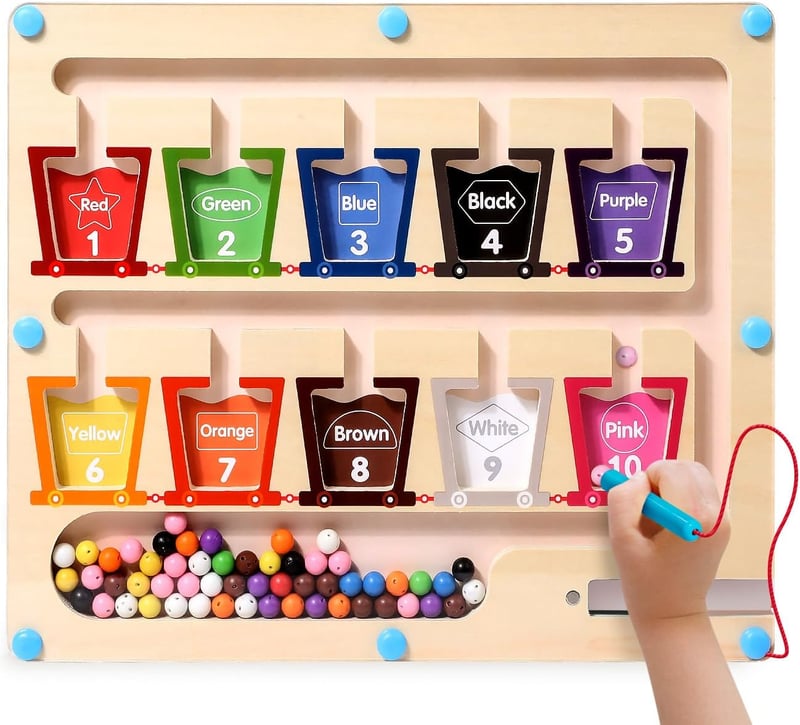 Wooden Magnetic Color Number Maze Toy for Kids Age 3-5