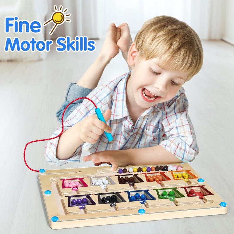 Wooden Magnetic Color Number Maze Toy for Kids Age 3-5