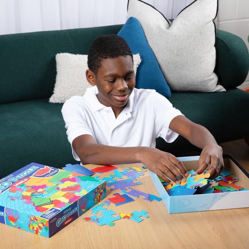World Shaped Jigsaw Puzzle for Kids, 68 Pieces Geography Game
