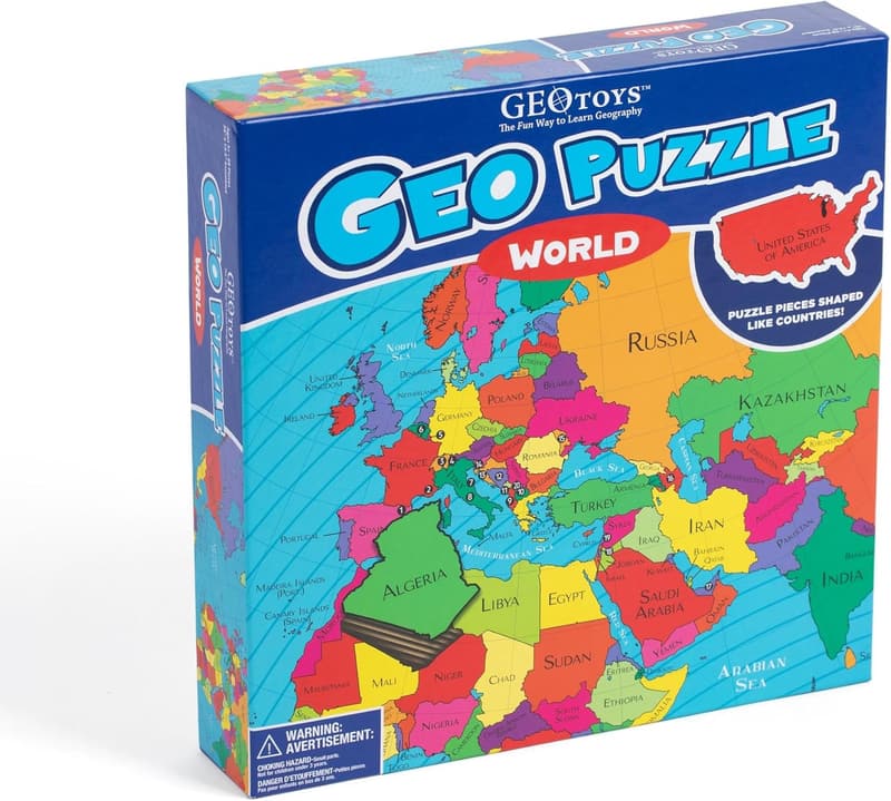 World Shaped Jigsaw Puzzle for Kids, 68 Pieces Geography Game