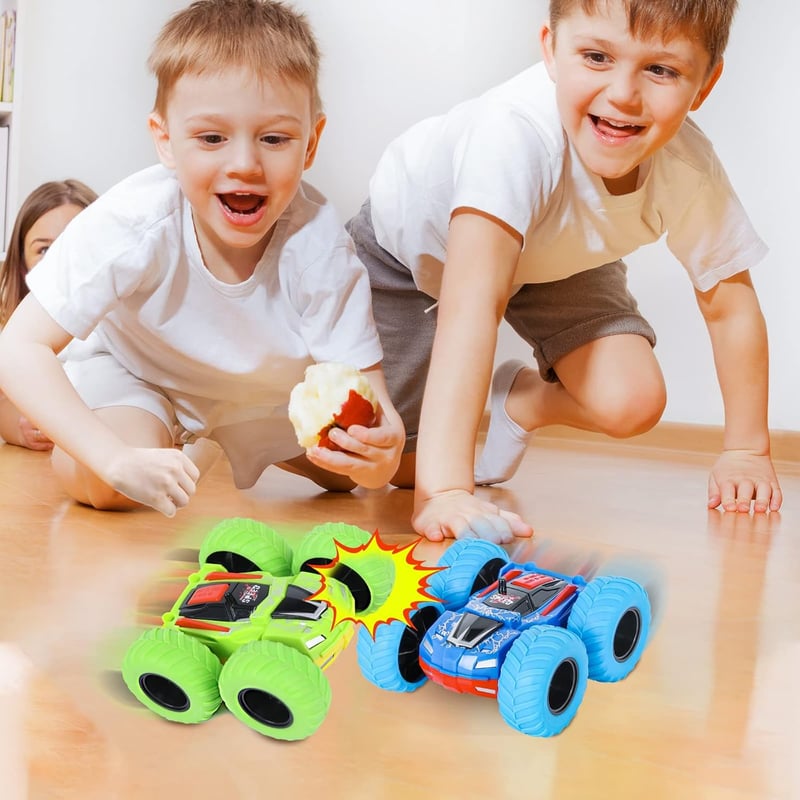 360° Monster Truck Push & Go Toy Cars for Toddlers (2-Pack)
