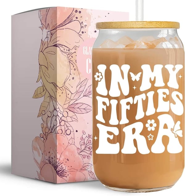 50th Birthday Glass Cup for Women, 16 oz, Fun Gift Idea
