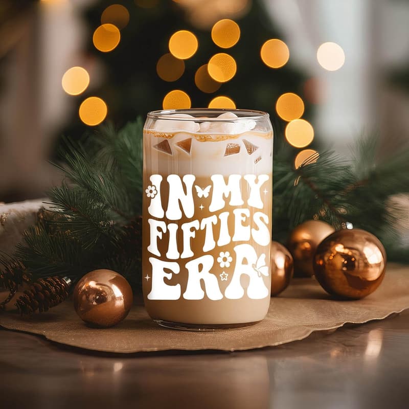 50th Birthday Glass Cup for Women, 16 oz, Fun Gift Idea
