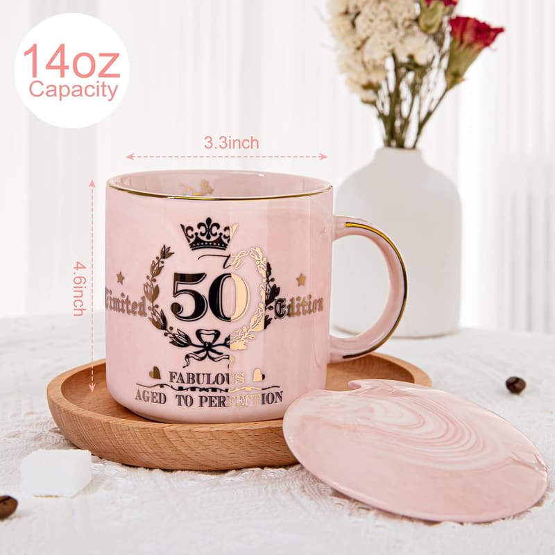 50th Birthday Gift - Gold Pattern Coffee Mug, 14oz