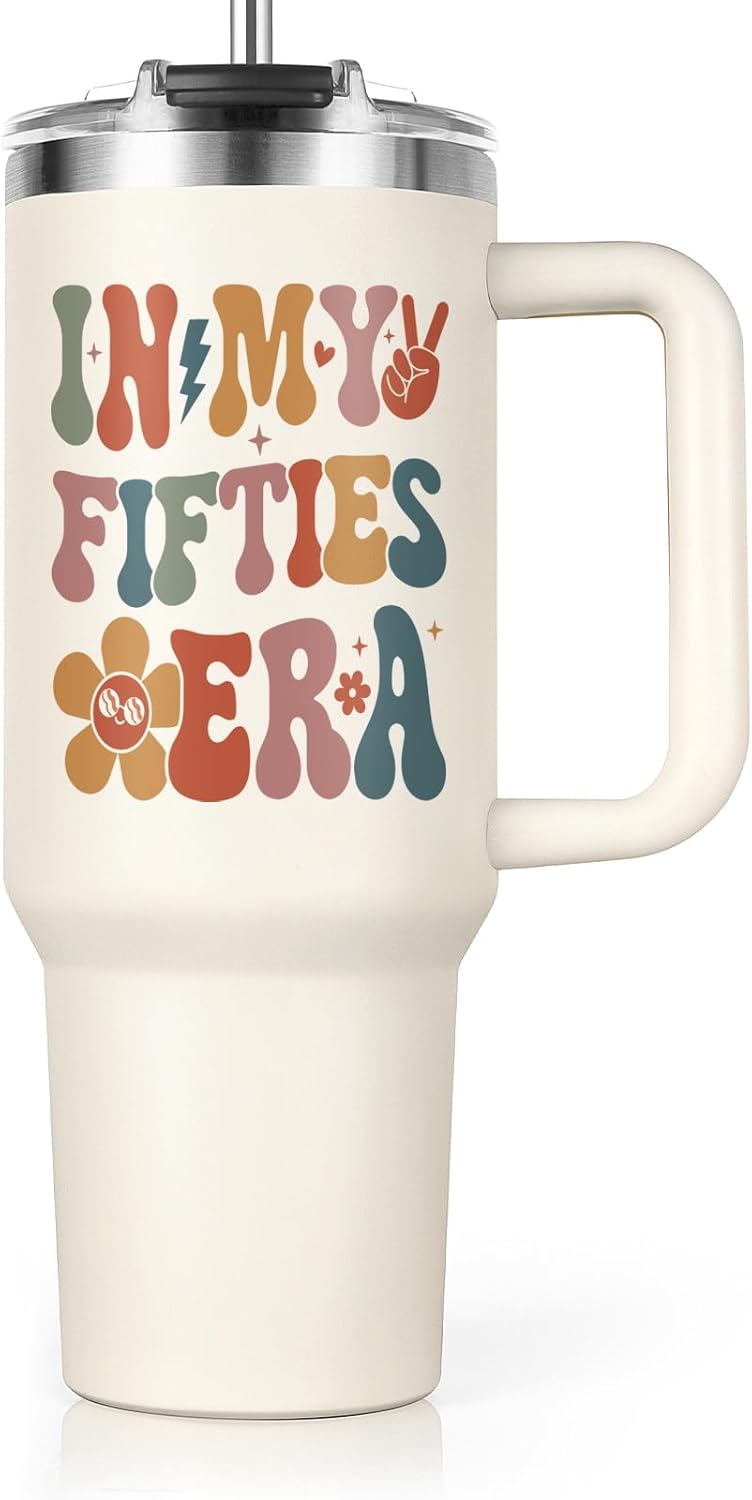 50th Birthday Tumbler for Women - 40 Oz with Handle & Straw
