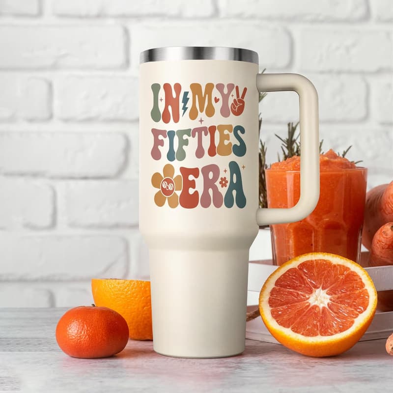 50th Birthday Tumbler for Women - 40 Oz with Handle & Straw