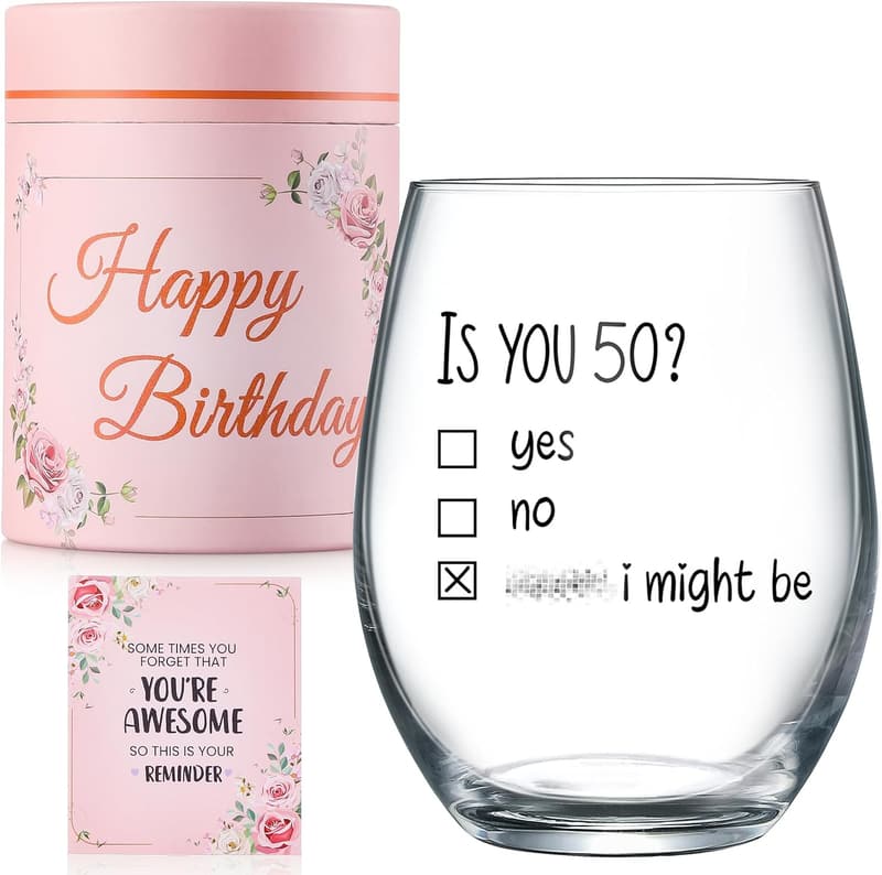 50th Birthday Wine Glass Gift Set for Her with Delicate Box