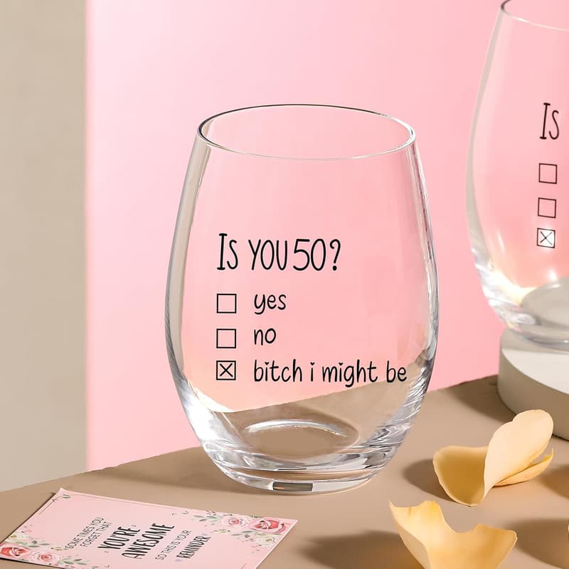 50th Birthday Wine Glass Gift Set for Her with Delicate Box