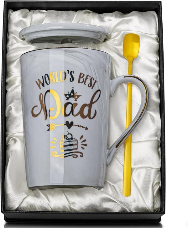 World's Best Dad Mug - 14oz Ceramic Coffee Cup with Gold Print