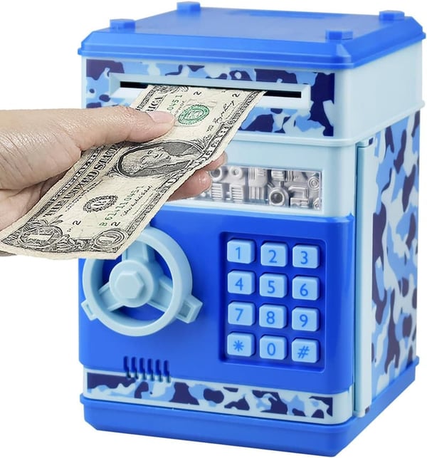 Electronic Password Money Bank for Kids - Camo Blue
