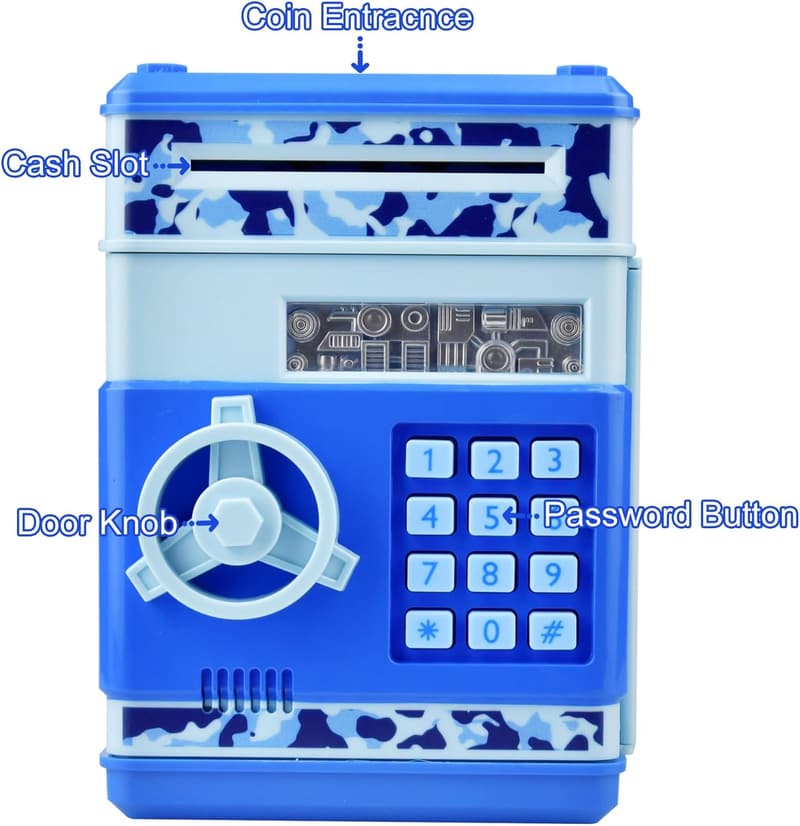 Electronic Password Money Bank for Kids - Camo Blue