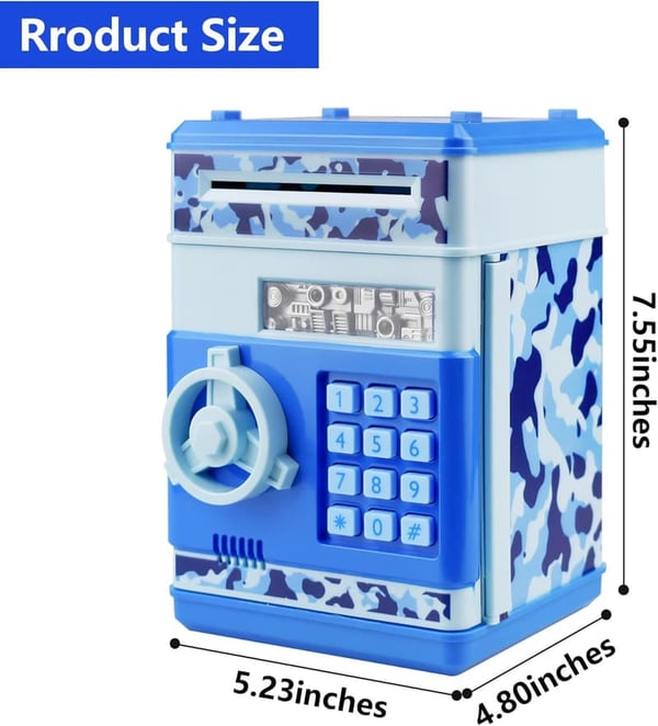 Electronic Password Money Bank for Kids - Camo Blue