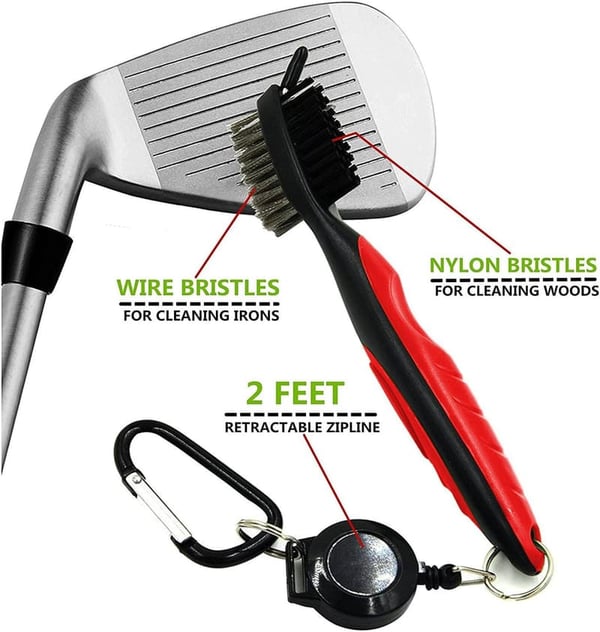 Golf Club Groove Cleaner with Retractable Zip-line and Carabiner