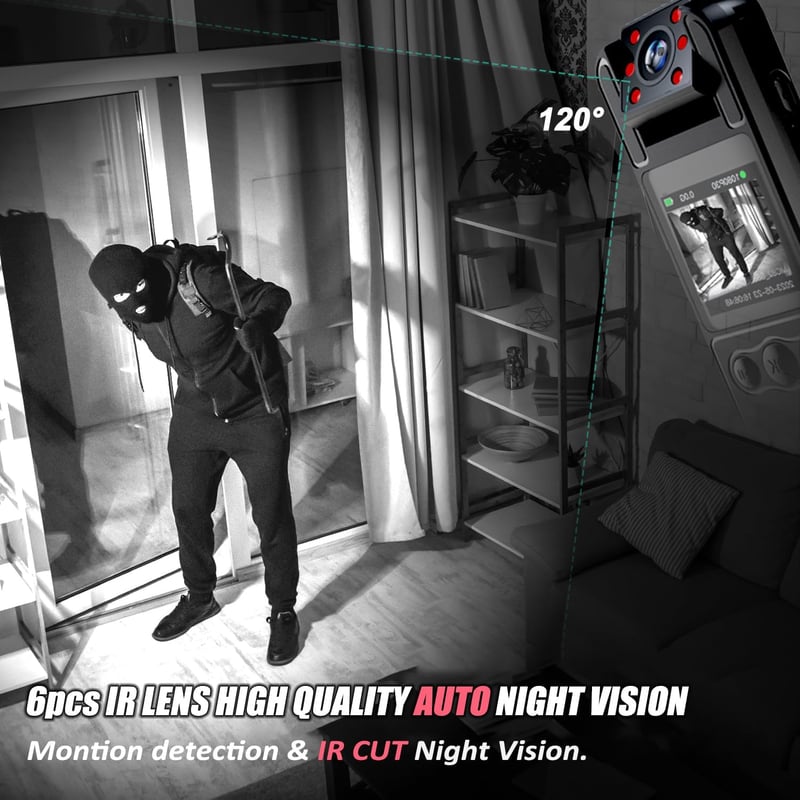 HD 1080P Body Camera with Audio, 180° Lens, 128GB Storage