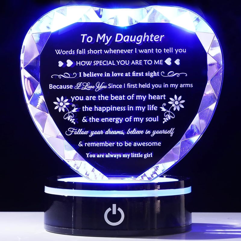 Birthday Graduation Gift for Adult Daughter - Crystal Keepsake with Light Base