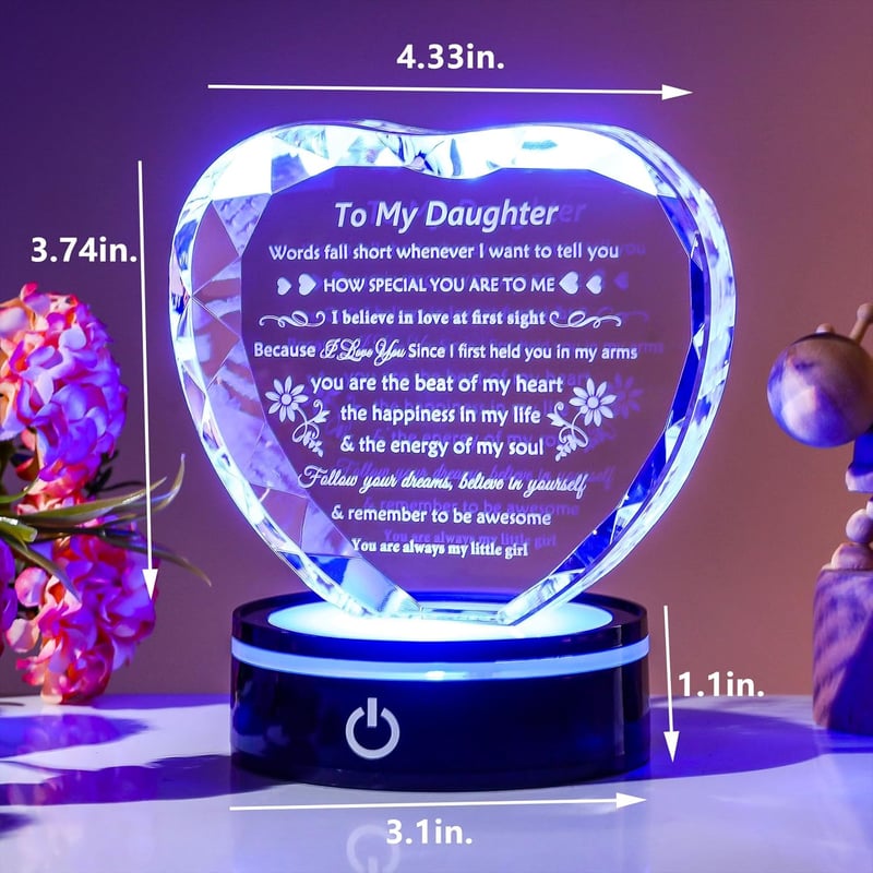 Birthday Graduation Gift for Adult Daughter - Crystal Keepsake with Light Base