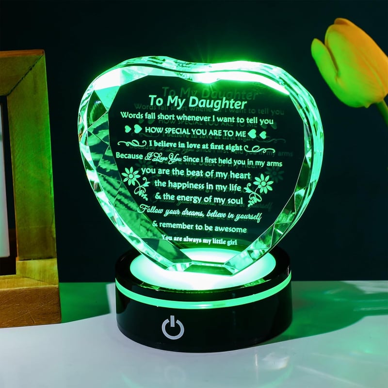 Birthday Graduation Gift for Adult Daughter - Crystal Keepsake with Light Base