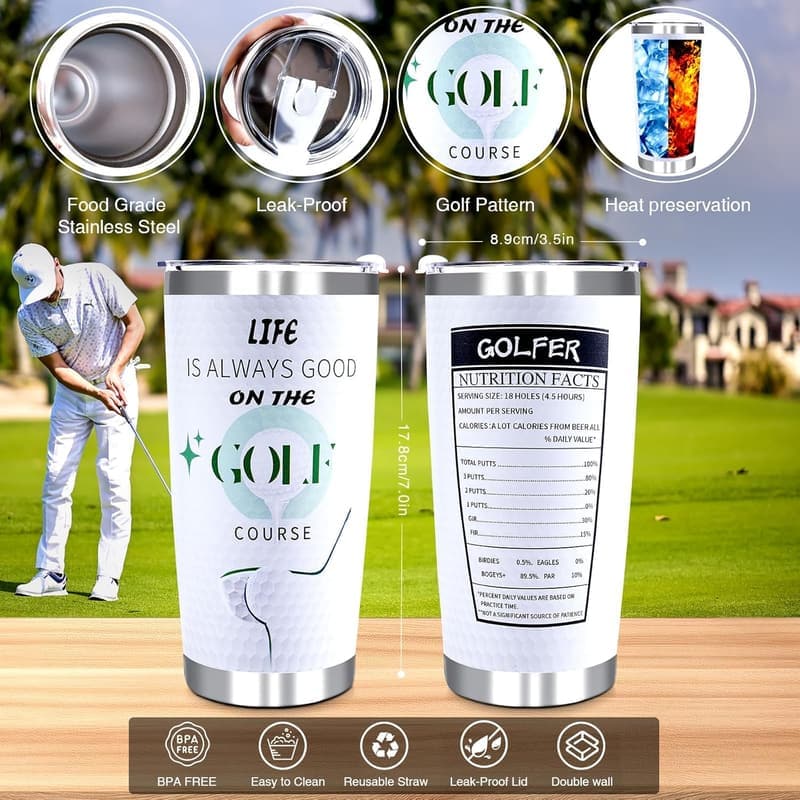 Christmas Golf Gift Set for Men - 9PC Tumbler, Towel, Socks, Key Chain, Bracelet