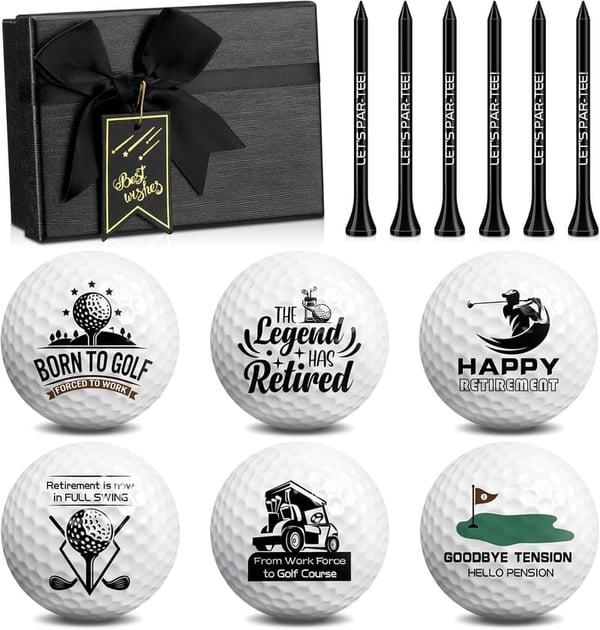 Patriotic Retirement Gift: 6 Pack Funny Golf Balls & Tees
