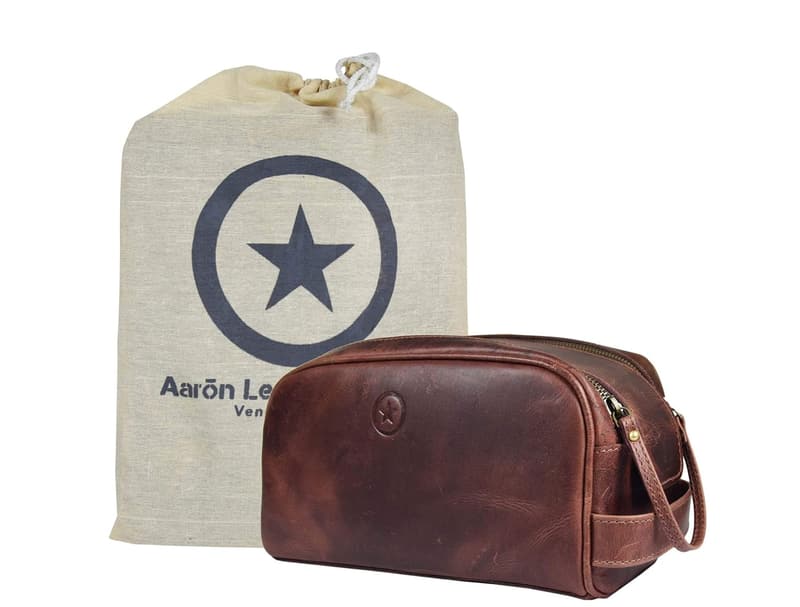 Leather Travel Toiletry Pouch - King-Size Vintage Dopp Kit