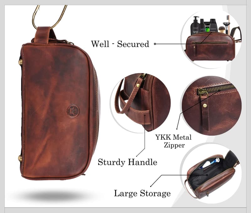 Leather Travel Toiletry Pouch - King-Size Vintage Dopp Kit
