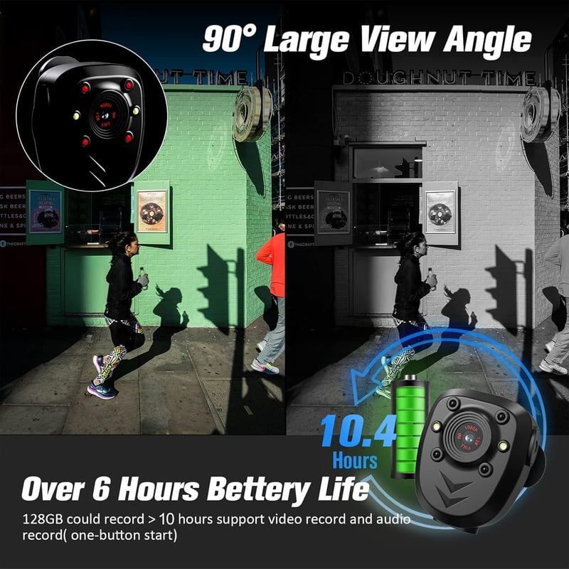 Wearable Mini Body Camera with 128GB, Night Vision, HD 1080P