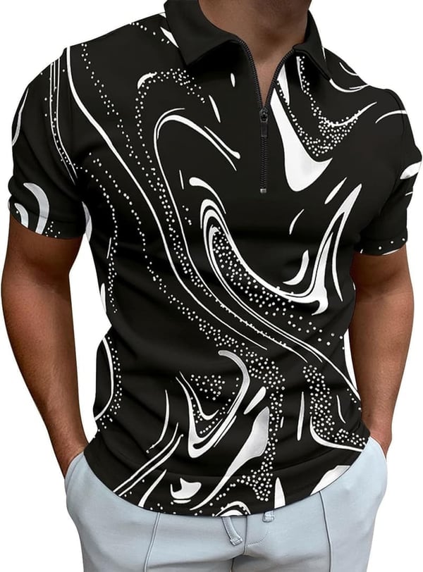 Men's Quick-Dry Polo Shirt - Casual Printed Cotton Golf Shirt