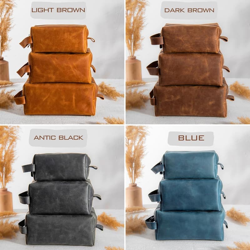 Personalized Leather Toiletry Bag - Men's Dopp Kit for Gifts