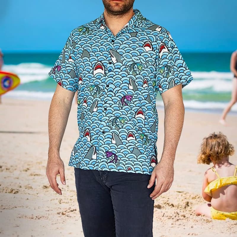 Men's Hawaiian Print Button Down Short Sleeve Shirt